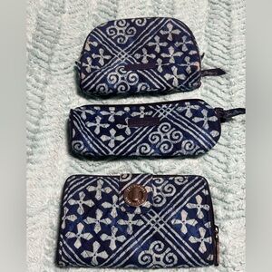 Set of 3 Vera Bradley Cuban Tile Pattern- Turn Lock Wallet and 2 Makeup Bags​